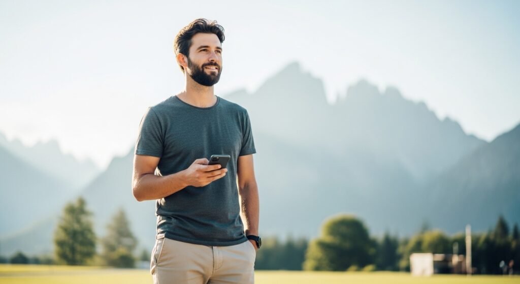 inquiry guy holding a phone to inquire about a business